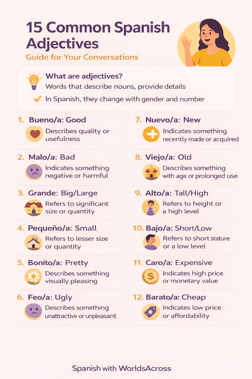 Common Spanish adjectives with examples